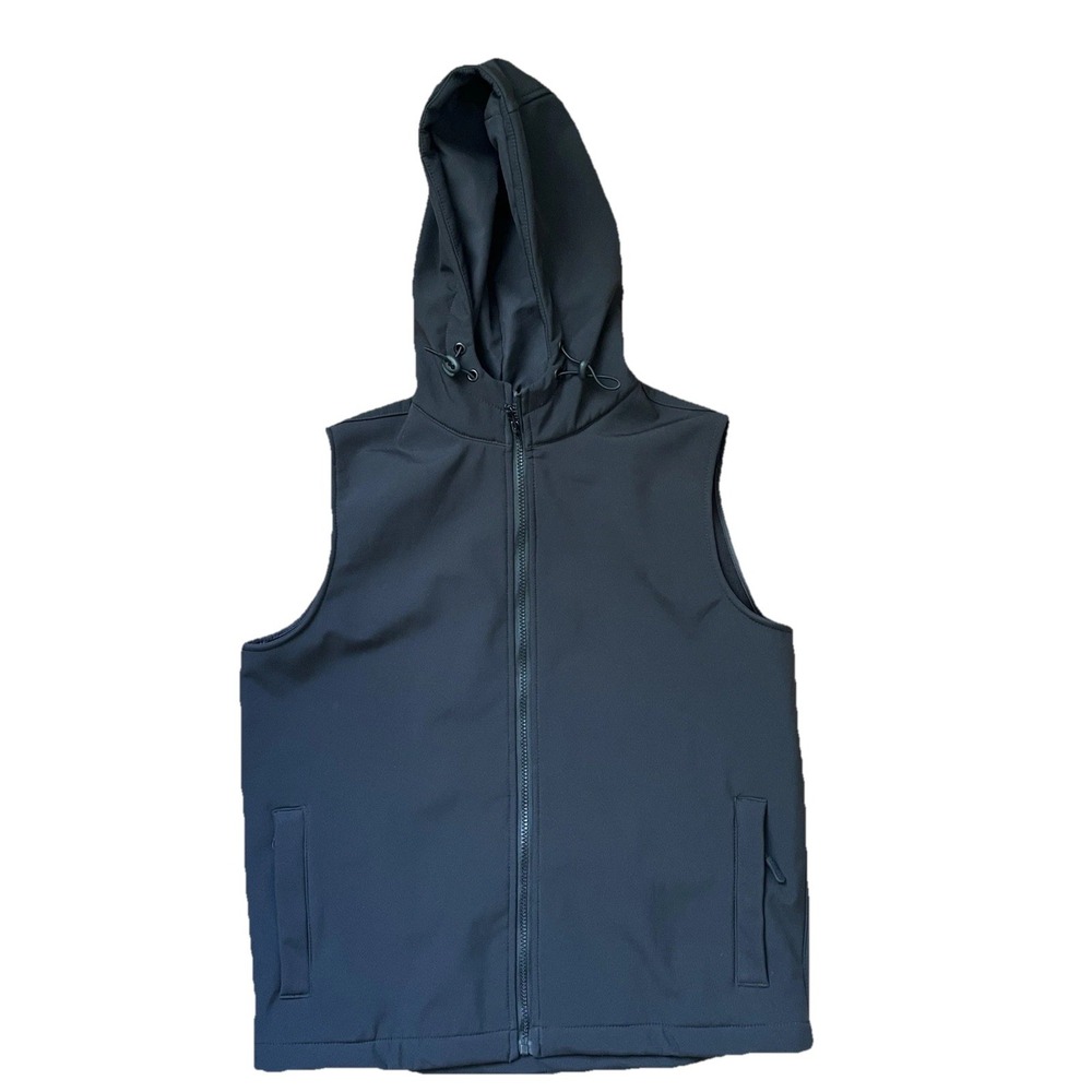 Solo Golf Co Hooded Vest Mens Size Small Black Full‎ Zip Technical Soft Shell